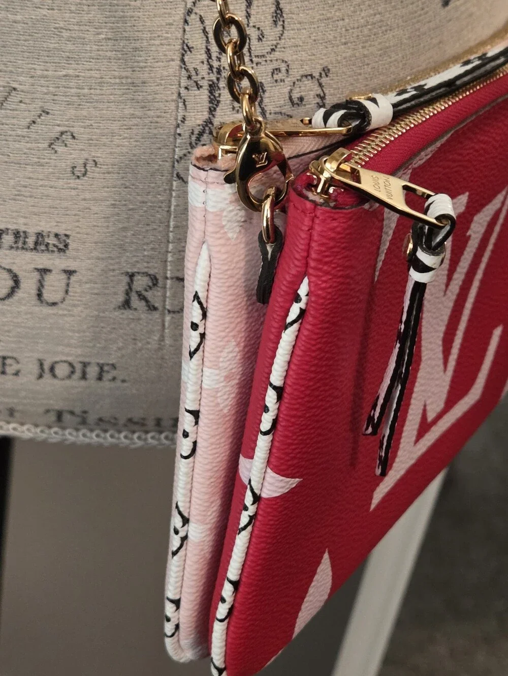 Authentic LV Double Zip Pochette Giant Monogram Pink Red White Crossbody Bag